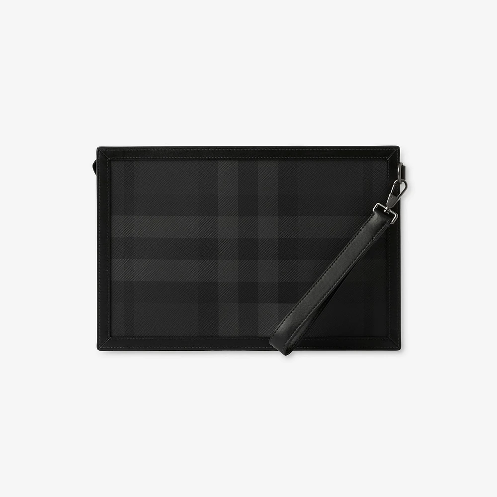 Check Zip Pouch in Charcoal - Men, Canvas | Burberry® Official