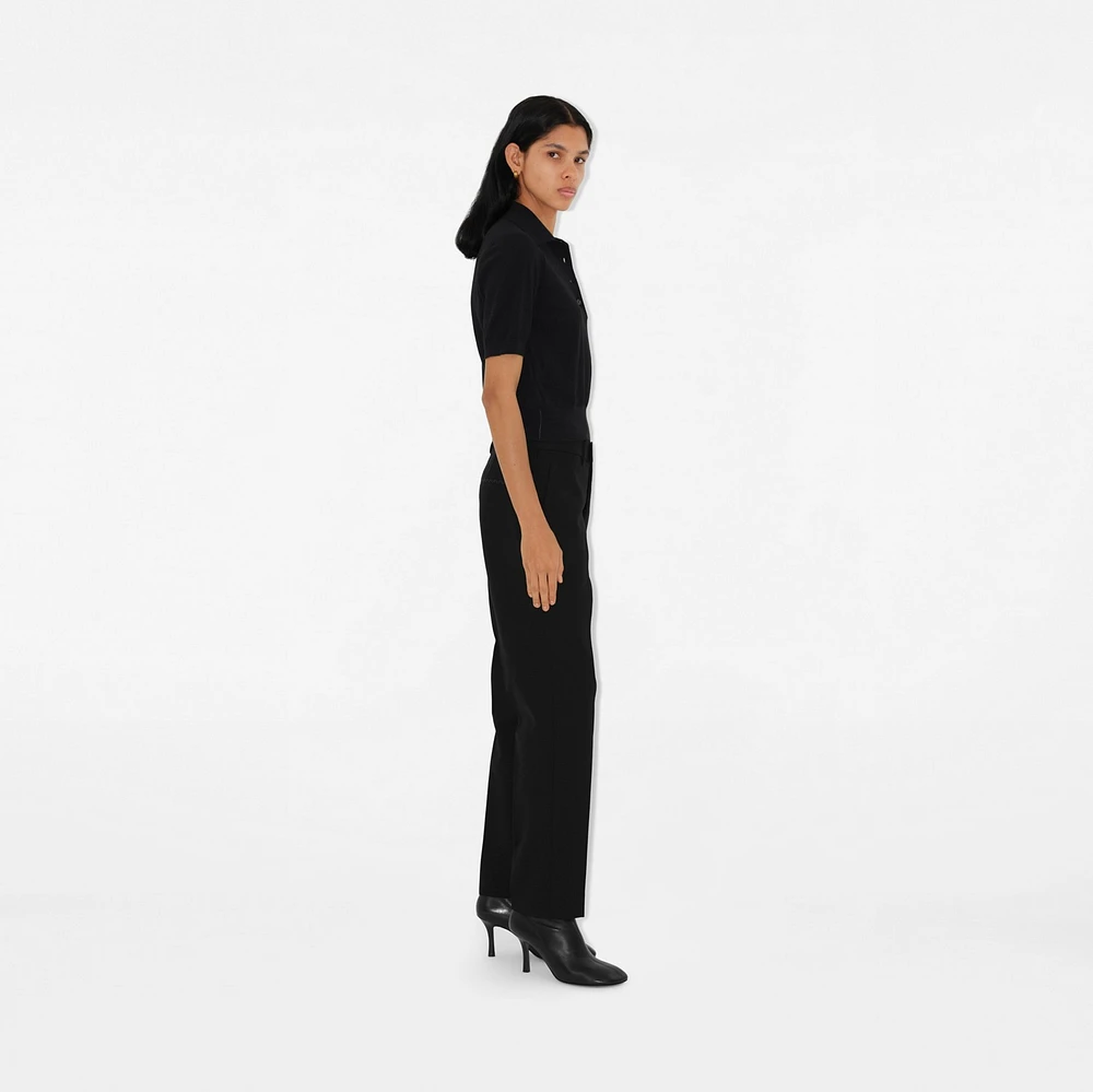 Cotton Blend Polo Shirt in Black - Women | Burberry® Official