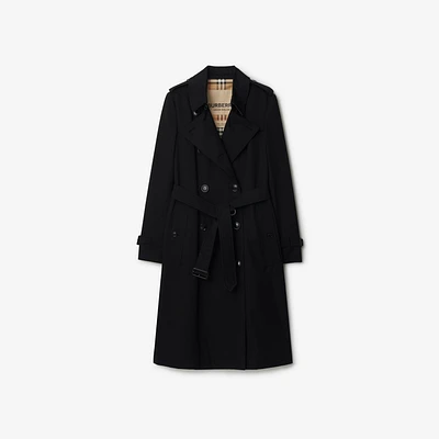 Long Chelsea Heritage Trench Coat in Black - Women, Cotton Gabardine | Burberry® Official