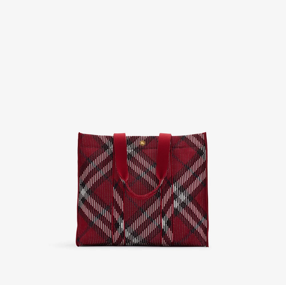 Medium Check Knitted Tote in Scarlet - Women | Burberry® Official