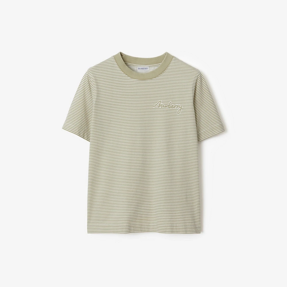 Striped Cotton T-shirt in Skylark - Women | Burberry® Official
