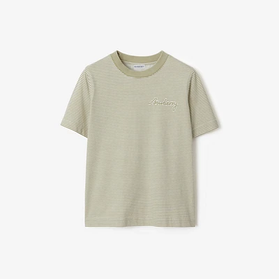 Striped Cotton T-shirt in Skylark - Women | Burberry® Official