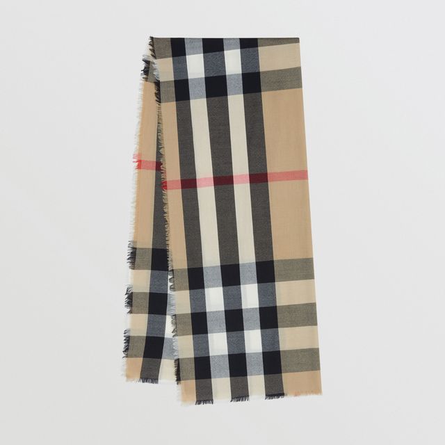 Reversible Check and Monogram Cashmere Scarf in Archive Beige