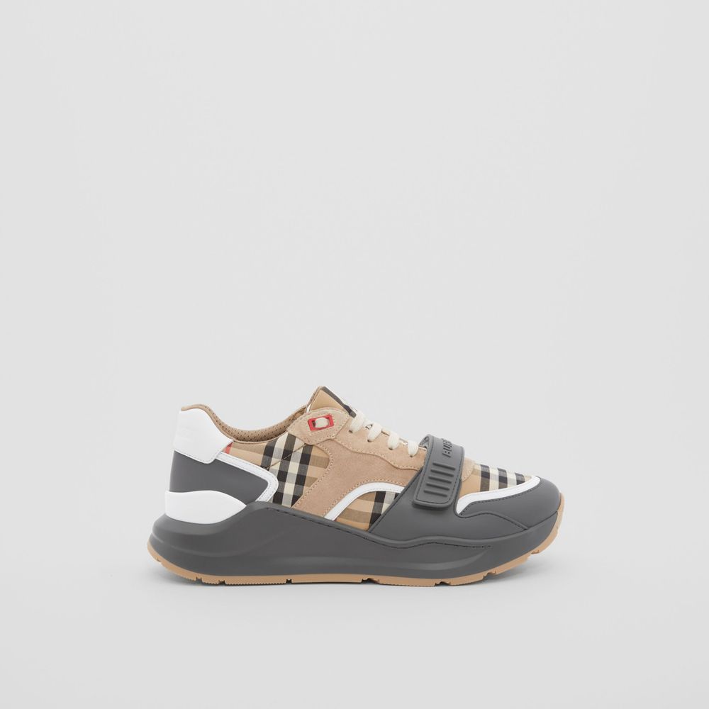 Vintage Check, Suede and Leather Sneakers Grey/archive Beige | Burberry® Official