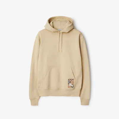 Check Label Cotton Hoodie in Nutmeg - Men | Burberry® Official