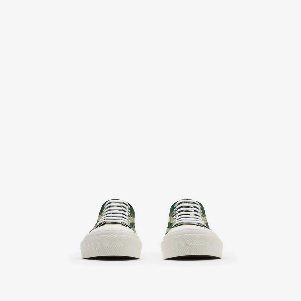 Check Nylon Blend Sneakers in Leaf - Men, Technical | Burberry® Official