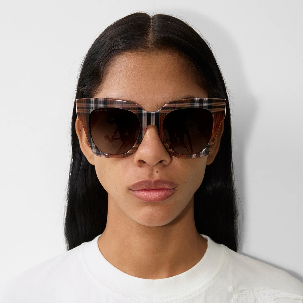 Check Square Sunglasses in Birch brown - Women | Burberry® Official