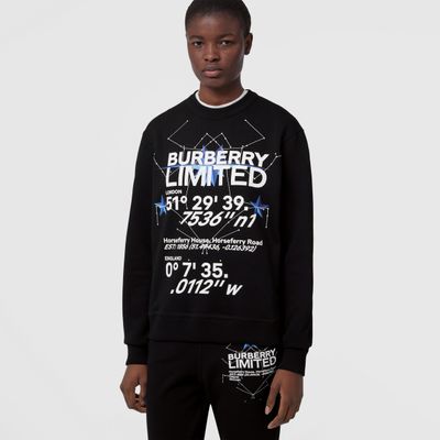Constellations Print Cotton Sweatshirt Black - Women | Burberry® Official