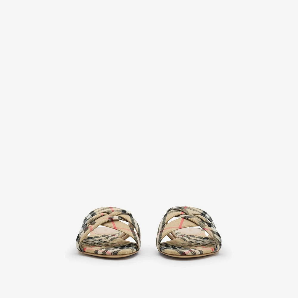 Check Cabana Slides in Sand - Women, Linen | Burberry® Official