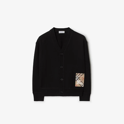 Check Label Wool Cardigan in Black | Burberry® Official