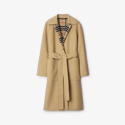 Long Reversible Check Wool Car Coat in Flax - Women | Burberry® Official