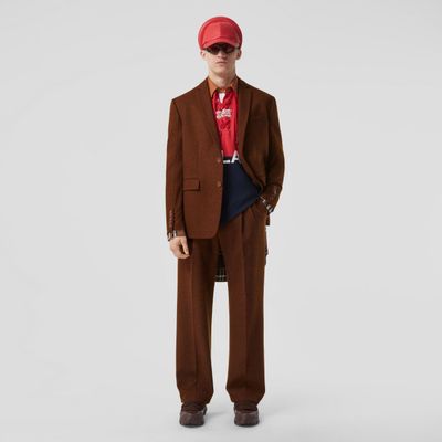 Check Detail Wool Tailored Jacket Rust Melange - Men | Burberry® Official