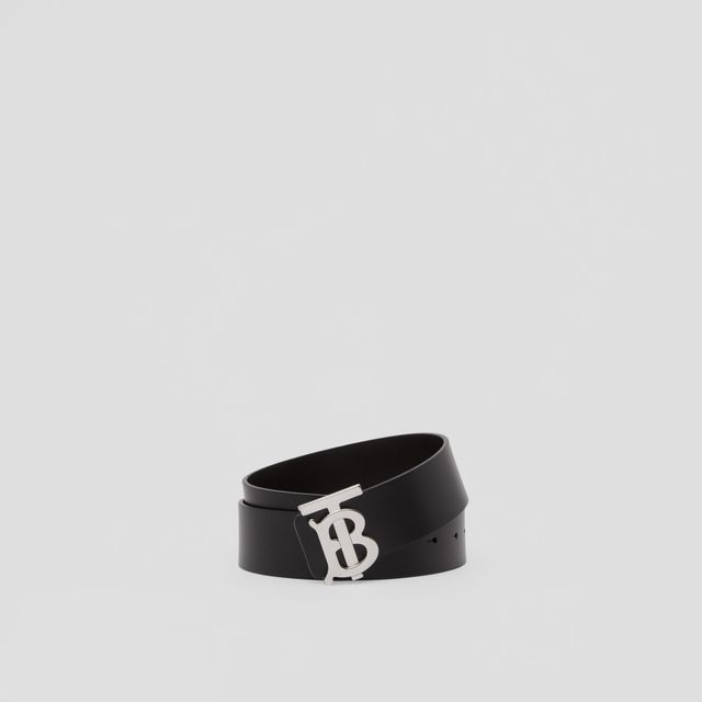 Burberry Perforated Monogram Motif Leather Wide TB Belt Black