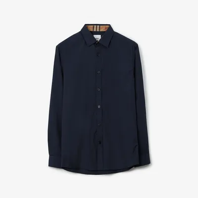 Stretch Cotton Shirt in Navy - Men | Burberry® Official