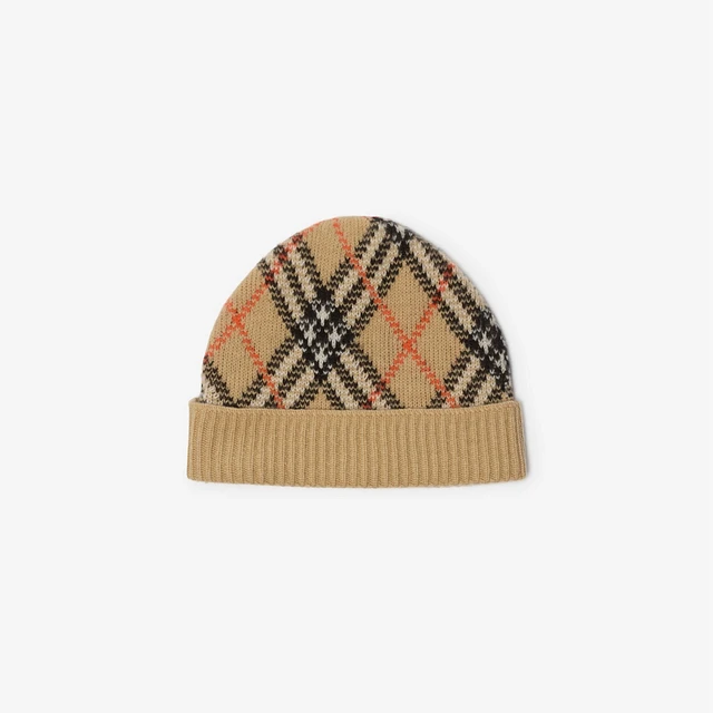 Check Cashmere Beanie in Sand - Men | Burberry® Official