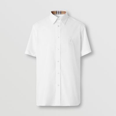 Short-sleeve Letter Graphic Stretch Cotton Shirt White - Men | Burberry® Official