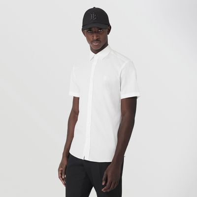 Short-sleeve Monogram Motif Stretch Cotton Shirt