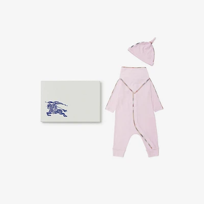 Stretch Cotton Three-piece Baby Gift Set in Lotus pink - Children | Burberry® Official
