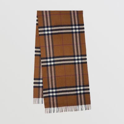 Exaggerated Check Cashmere Scarf in Dark Birch Brown | Burberry® Official