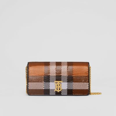 Sequinned Check Lola Wallet with Detachable Strap in Dark Birch Brown - Women | Burberry® Official
