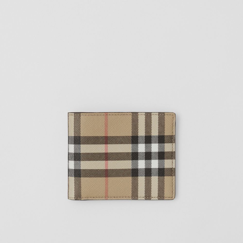 Vintage Check and Leather Slim Bifold Wallet in Archive Beige - Men | Burberry® Official