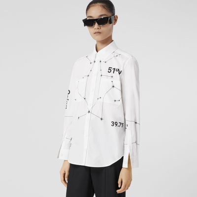 Constellations Print Cotton Shirt Optic White - Women | Burberry® Official
