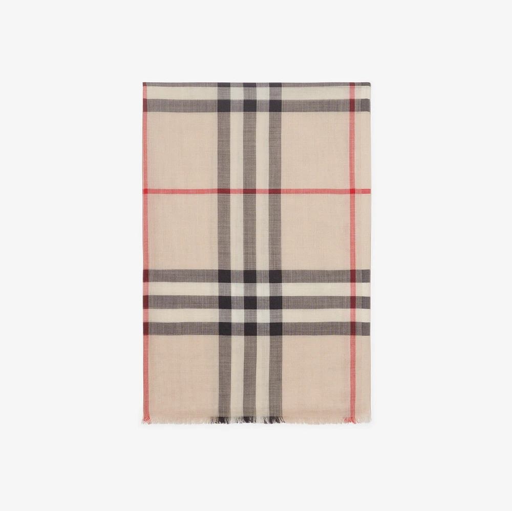 Check Wool Silk Scarf in Stone Beige | Burberry® Official