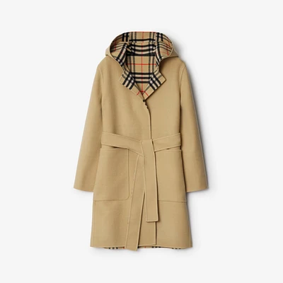 Mid-length Reversible Check Wool Car Coat in Flax - Women | Burberry® Official