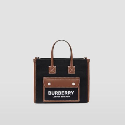 Two-tone Canvas and Leather Mini Freya Tote in Black/tan - Women | Burberry® Official