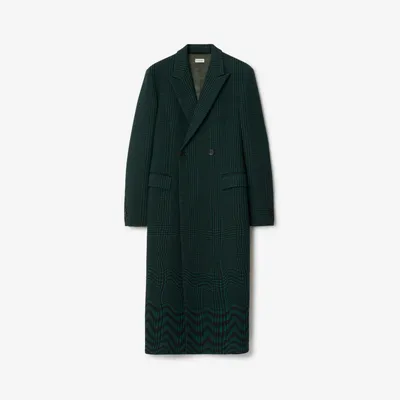 Warped Houndstooth Cotton Blend Coat in Ivy - Men | Burberry® Official