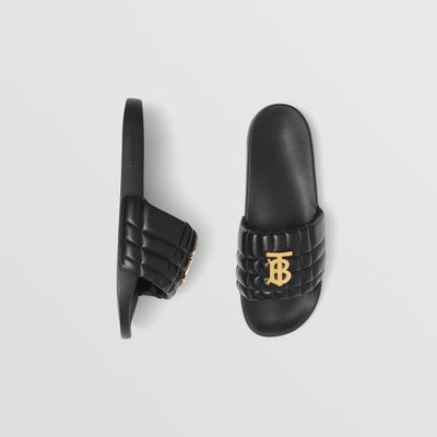 Monogram Motif Quilted Leather Slides Black - Men | Burberry® Official