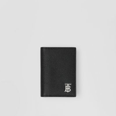 Grainy Leather TB Folding Card Case in Black