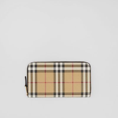 Vintage Check and Leather Ziparound Wallet in Beige/black - Women | Burberry® Official