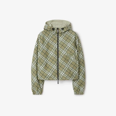 Cropped Reversible Check Hooded Jacket in Skylark - Women, Nylon | Burberry® Official