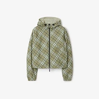 Cropped Reversible Check Hooded Jacket in Skylark - Women, Nylon | Burberry® Official