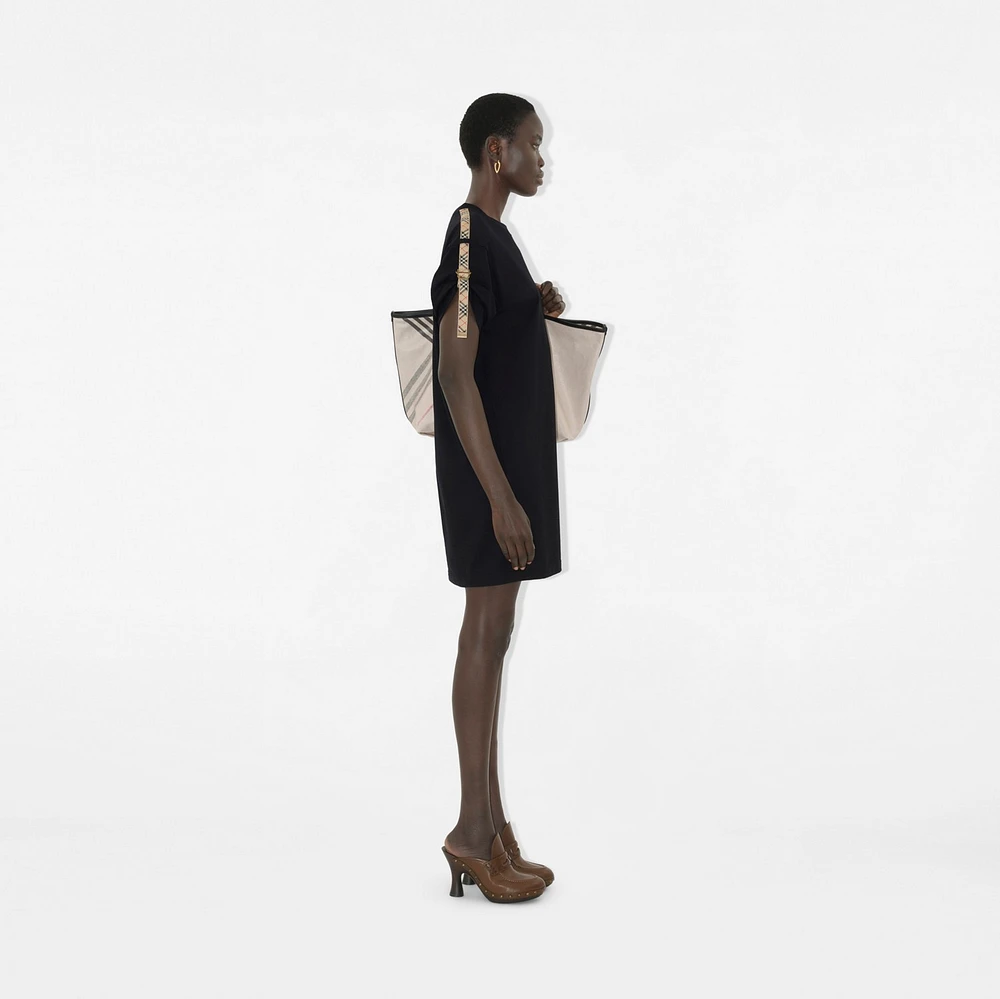 Check Trim Cotton T-shirt Dress in Black - Women | Burberry® Official