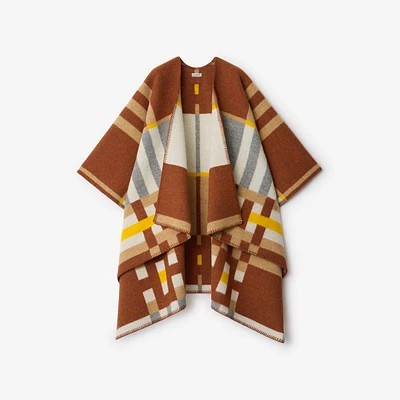 Colour Block Check​ Wool Cape in Cob | Burberry® Official