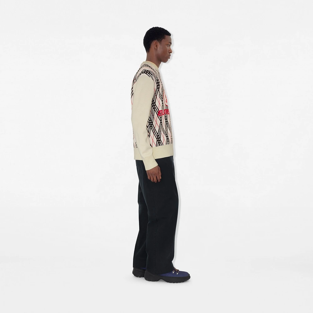 Argyle Check Wool Blend Sweater in Chalk white - Men | Burberry® Official