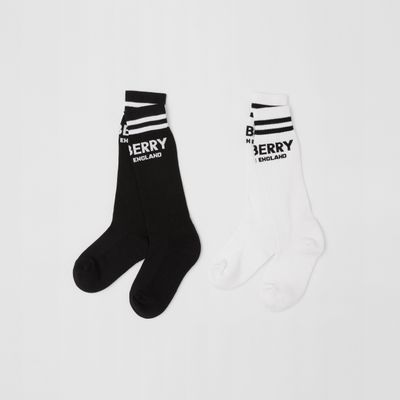 Logo Intarsia Technical Cotton Two-piece Socks Set Monochrome - Children | Burberry® Official