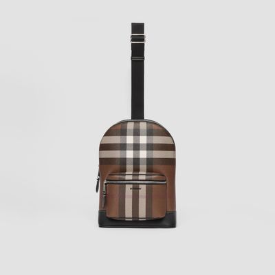 Check and Leather Crossbody Backpack in Dark Birch Brown - Men | Burberry® Official