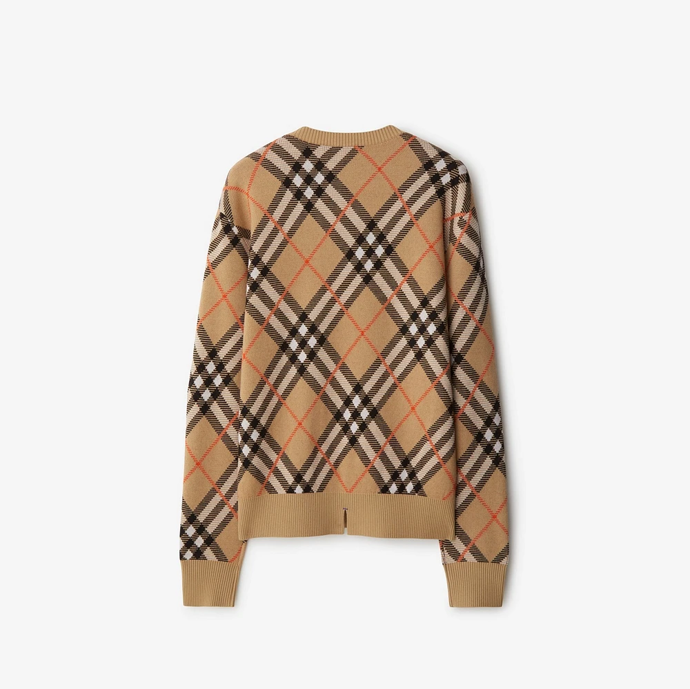 Check Wool Blend Sweater in Sand - Women, Nylon | Burberry® Official