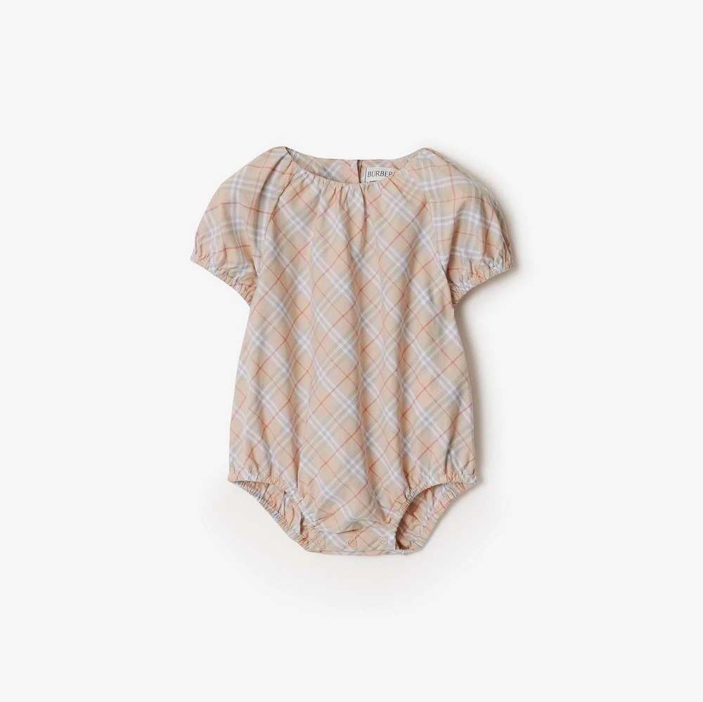 Check Cotton Bodysuit in Pale stone - Children | Burberry® Official