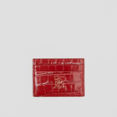 Embossed Leather TB Card Case in Dark Carmine - Women | Burberry® Official