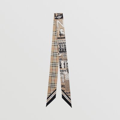 Montage Print Silk Skinny Scarf in Archive Beige | Burberry® Official