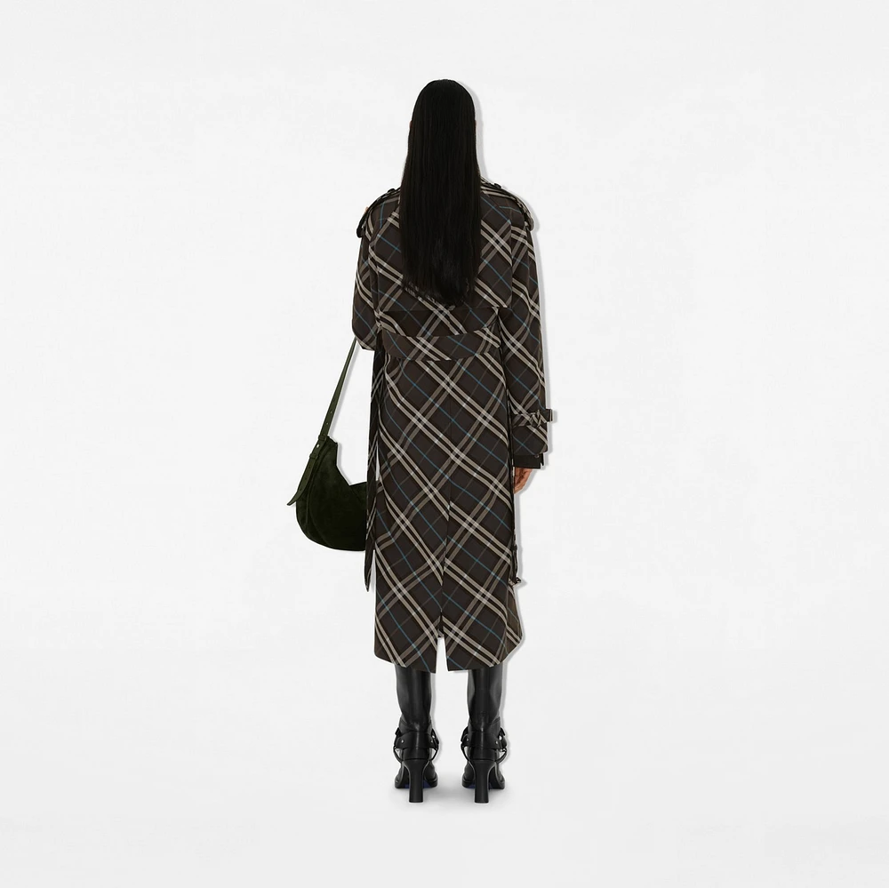 Long Check Cotton Blend Trench Coat in Snug - Women, Nylon | Burberry® Official
