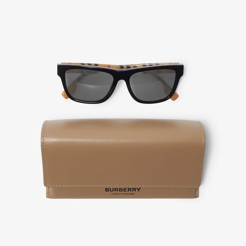 Check Rectangular Sunglasses in Black/beige Grey - Men | Burberry® Official