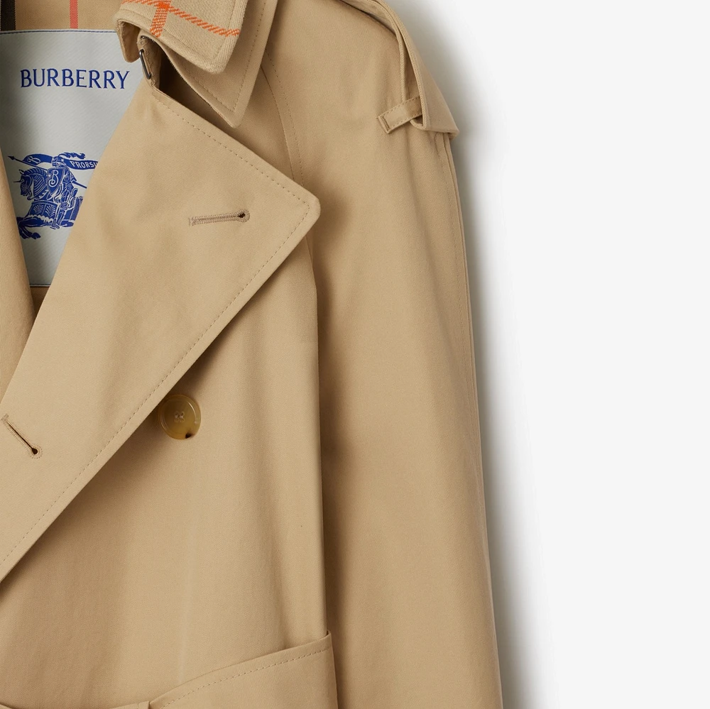 Short Detachable Collar Gabardine Trench Coat in Flax - Women, Cotton | Burberry® Official