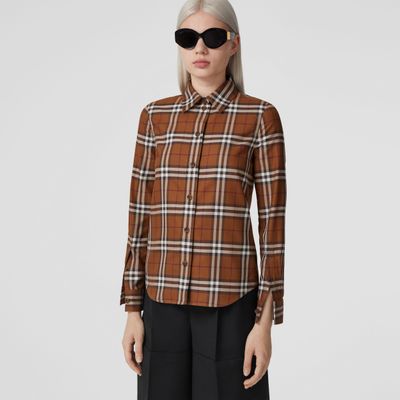 Vintage Check Cotton Shirt Dark Birch Brown - Women | Burberry® Official