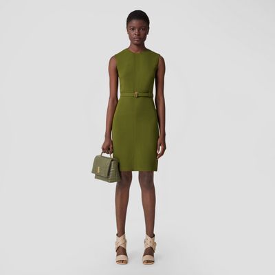 Sleeveless Monogram Motif Belted Dress Deep Fern Green - Women | Burberry® Official