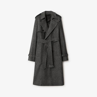 Long Wool Trench Coat in Grey melange - Women, Nylon | Burberry® Official